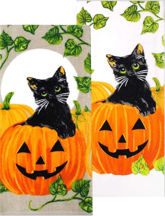 Celebrate Halloween Black Cat Kitchen Towel Set, Cat