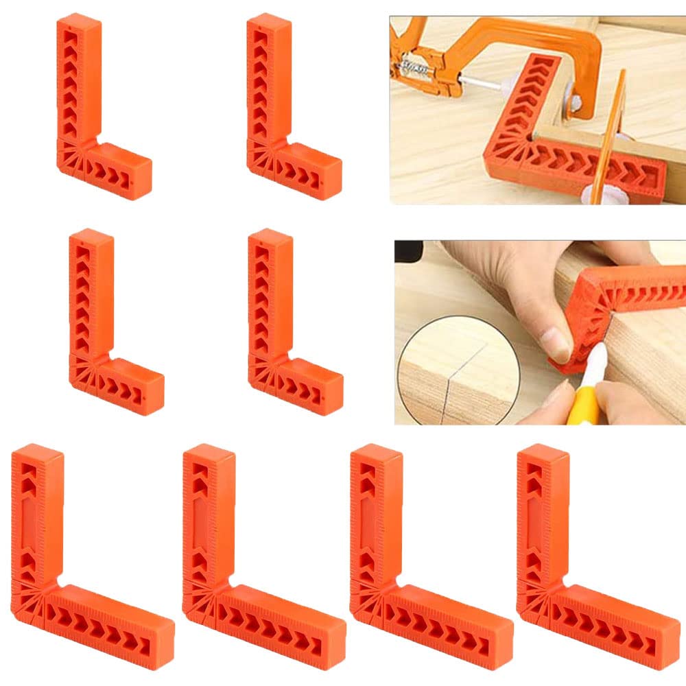 yufana 8 Pcs Right Angle Clamps 90 Degree,Corner Clamp L-Type Corner Positioning Right Angle Clamps Positioning Squares Clamp,for DIY Picture Frames Drawers Cabinets Boxes(3" 4")
