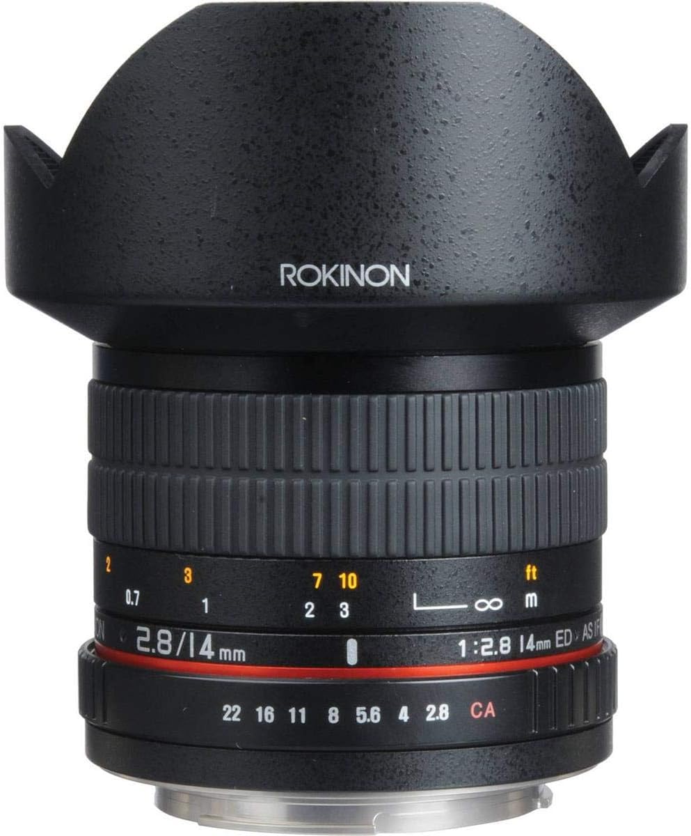Lente ultra gran angular Rokinon de 14 mm F2.8 para Fujifilm X: cobertura de fotograma completo, parasol incorporado, enfoque manual, revestimiento UMC, baja distorsión, apertura rápida para paisajes y astro