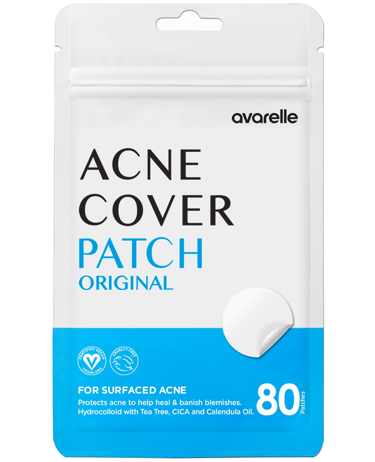 AVARELLE Pimple Patches for Face, ZITOUT™ Hydrocolloid Acne Patches for Covering Blemishes | Zit Patches with Tea Tree, Calendula, & Cica (12 mm, 80, Count)