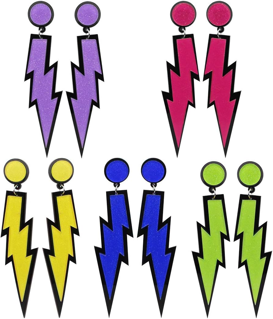 Miayon Women Fashion Earrings, 5 Pair Retro Delicate Neon Earrings Lightning Drop Hook Earrings (5 Color)