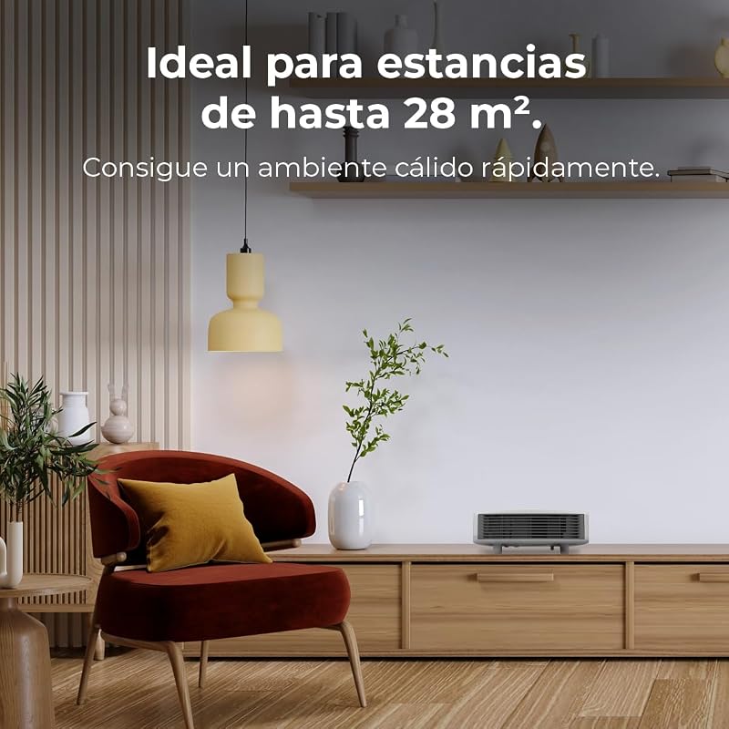 Calefactor Eléctrico Bajo Consumo ReadyWarm 3000 Horizon White. Termoventilador, 3000W, 2 Niveles de Potencia, Termostato Ajustable, Uso Fácil e Intuitivo, Sistema Autoapagado, 28 m²
