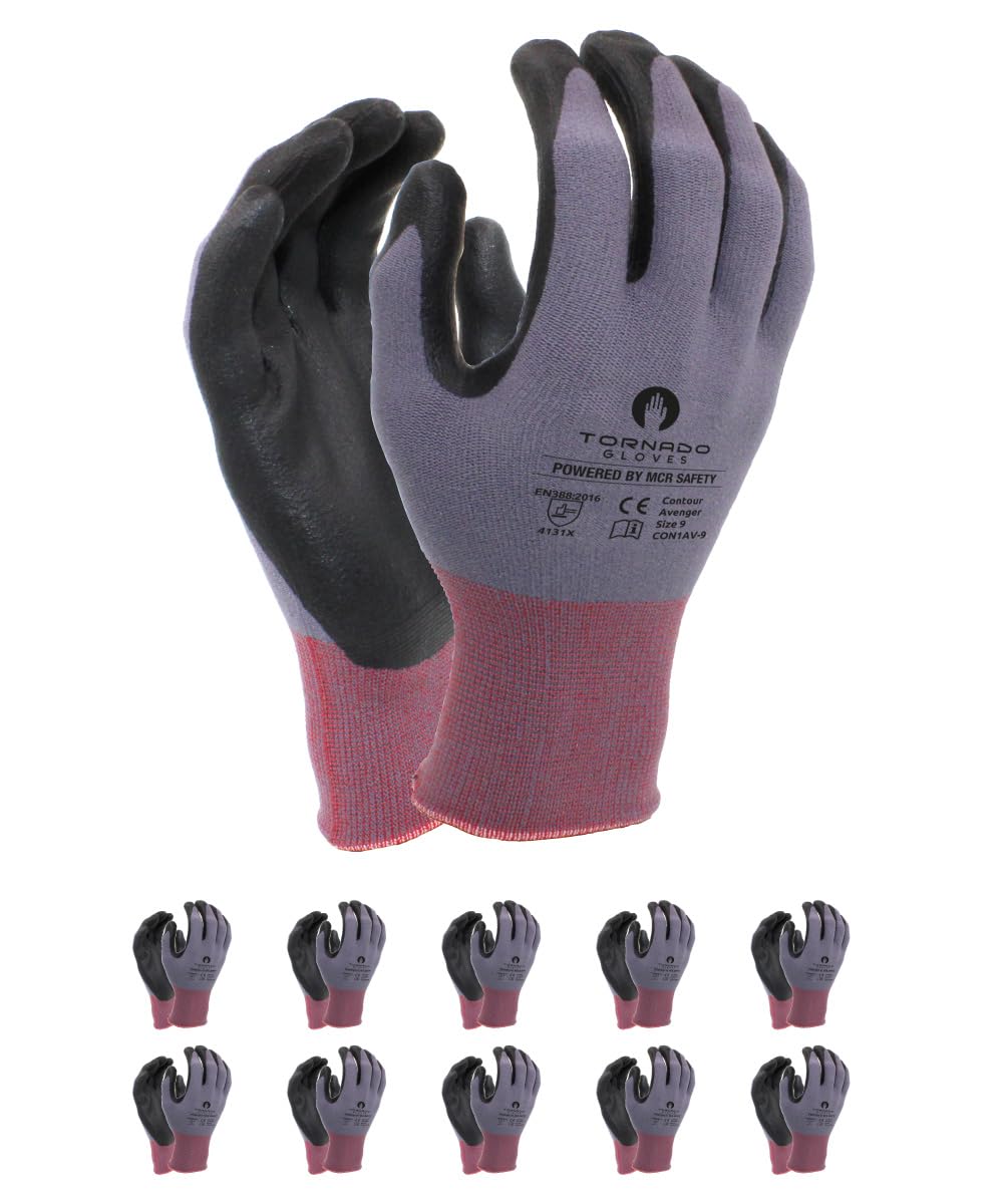 MCR Safety Contour Avengers/premium class assembly gloves/size 10, 10 pairs/highest quality. Assembly Gloves/Made in the USA. Strong grip/work gloves/Colour: grey