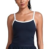 HeyNuts Vintage Color-Block Strappy Crop Tank Top for Womens, Cute Contrasting Trim Yoga Longline Sports Bras Padded A-D Cups