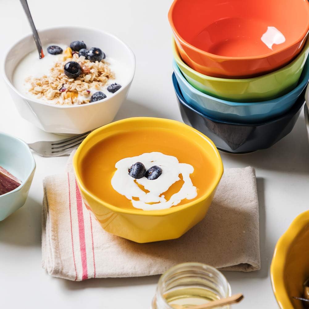  | SWEEJAR Porcelain Bowls Geometric Design 23 Oz for Cereal, Nuts, Soup, Side Dishes, Pasta, Ceramic Serving Bowls Stack Well for Kitchen Counter - Set of 6 (Multi): Cereal Bowls