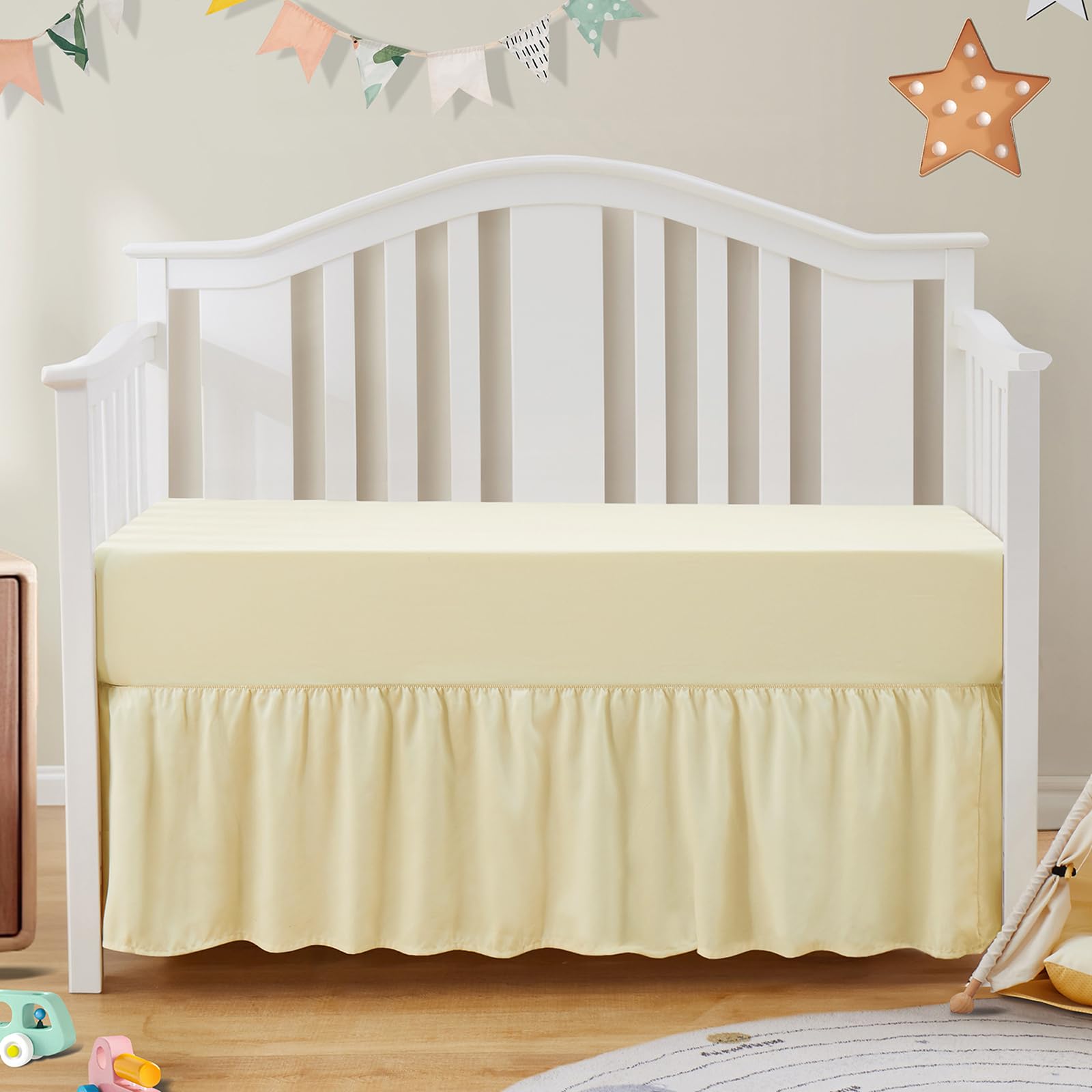 Photo 1 of SiinvdaBZX 2-Piece Set Ruffled Crib Skirt & Soft Fitted Crib Sheet, 52"x28" + Adjustable Elastic 14" Drop, Fit for Baby Standard Crib & Nursery Toddler Bedding (Ivory)