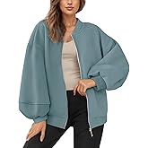 Wyeysyt Oversized Sweatshirt for Women Zip Up Fleece Bomber Jacket Casual Lantern Sleeve Sweatshirt