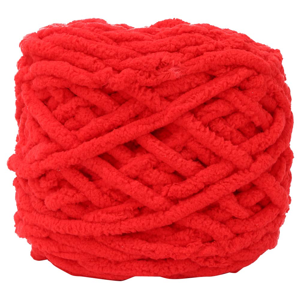 Single Thick Terylene Ice Strip Knitting Yarn for Blankets and Scarves Quick-Dry Crochet Thread, Wool-Blend Yarn Ball, Coarse Weaving Yarn, Bright Red