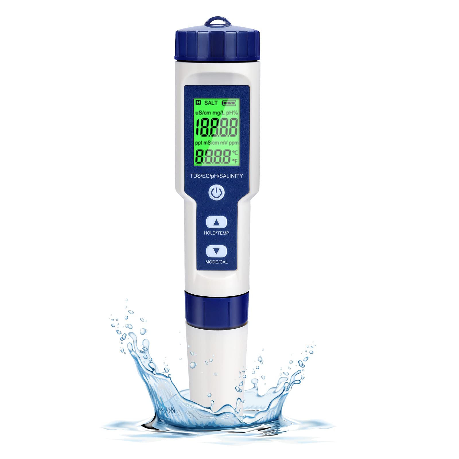Cuteefun Digital PH Meter, 5 in 1 Water Quality Tester with Back light, PH/TDS/EC/Salinity/Temp Meter with ATC, 0.01 Resolution High Accuracy Pen Type Tester, for Drinking Water, Aquarium, Spas