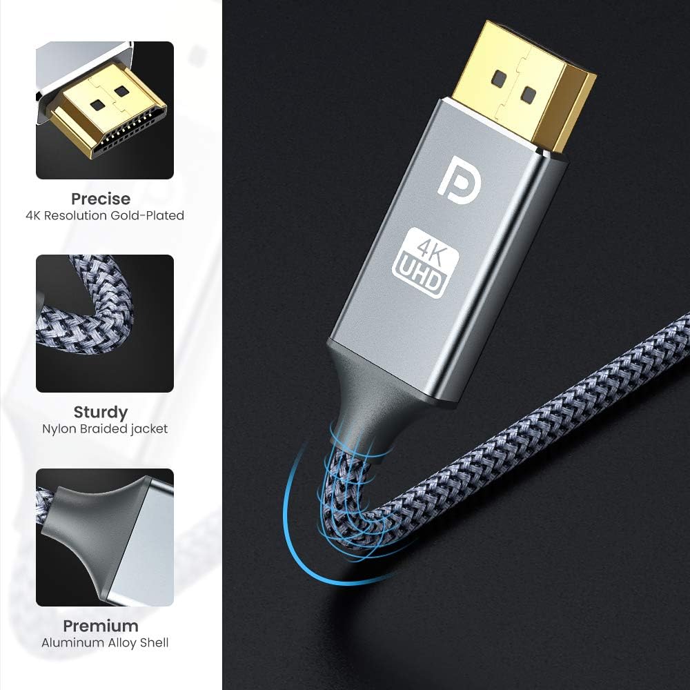 DisplayPort to HDMI Cable,Capshi [4K30HZ] UHD Nylon Braided Gold-Plated DP to HDMI Uni-Directional Cord Display Port to HDMI Male Connector -6 Feet: Industrial & Scientific
