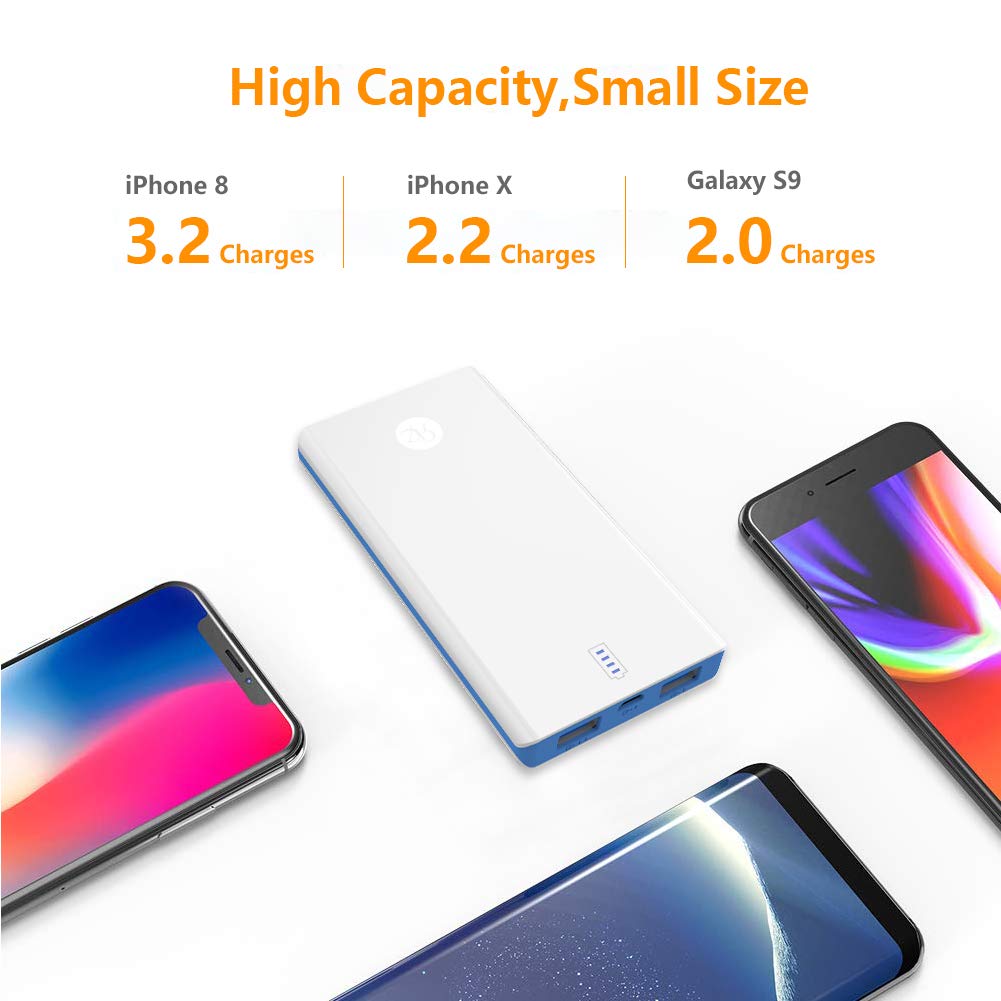 Portable Charger 10000mAh Power Bank with 2 Universal Phone Ring Holder Ultra Compact High-Speed 2 USB Charging Port Wallet Size Charger Compatible for iPhone Xs Max/XR/X/8/8P/7P and More (Blue)