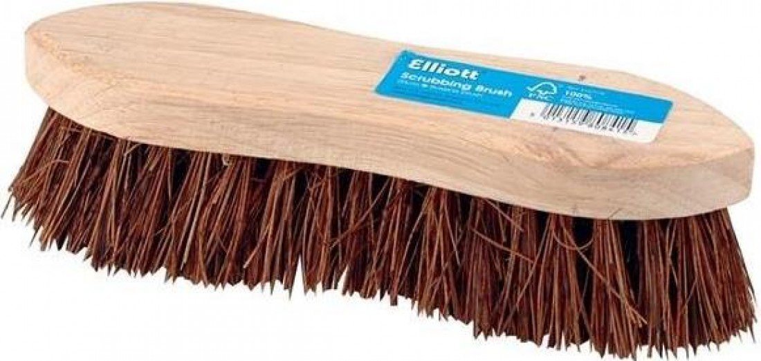 Elliott Wooden Hand Scrubbing Brush with stiff natural Bassine bristles, heavy duty multipurpose and water resistant, made with natural fibres easy to use and long lasting