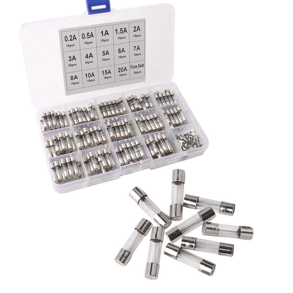 QitinDasen 210Pcs Professional 5 X 20mm Car Glass Breaker, Quick Blow Fuse Set with 20Pcs Fuse Seat (AMP: 0.2/0.5/1/1.5/2/3/4/5/6/7/8/10/15/20A)
