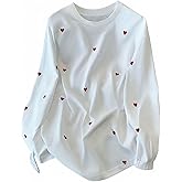 GORGLITTER Women's Love Heart Print Valentines T Shirt Long Sleeve Crew Neck Baggy Casual Tee Tops