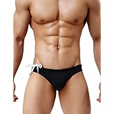 Arjen Kroos Men's Swim Briefs Bikini Swimwear Sexy Solid Color Swimsuit with 3D Pouch and Drawstrings