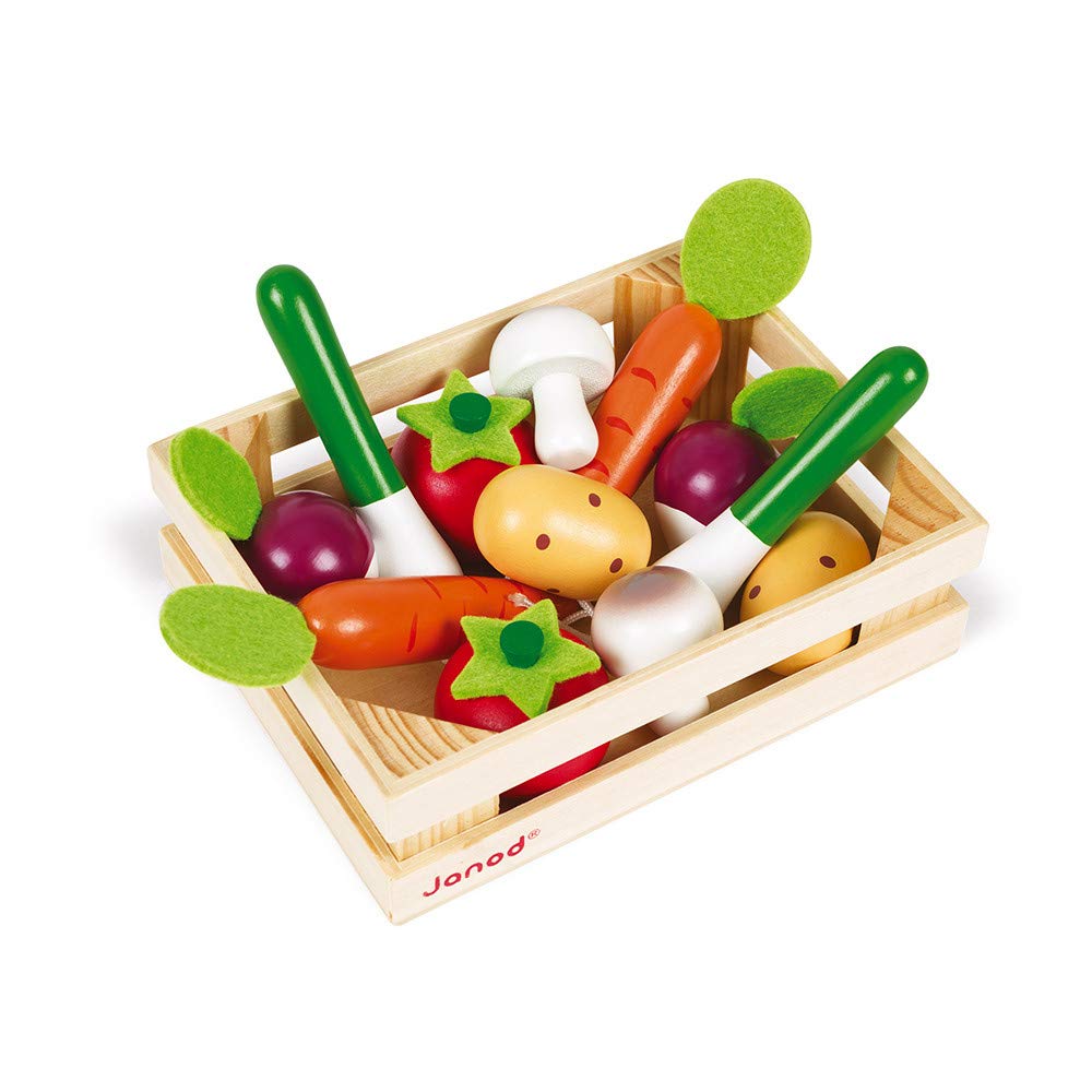 Janod - 12 Wooden Vegetables Crate - Doll'S Tea Set, Kitchen Set, Merchant Accessories - Imitation Toy - from 3 Years Old, J05611