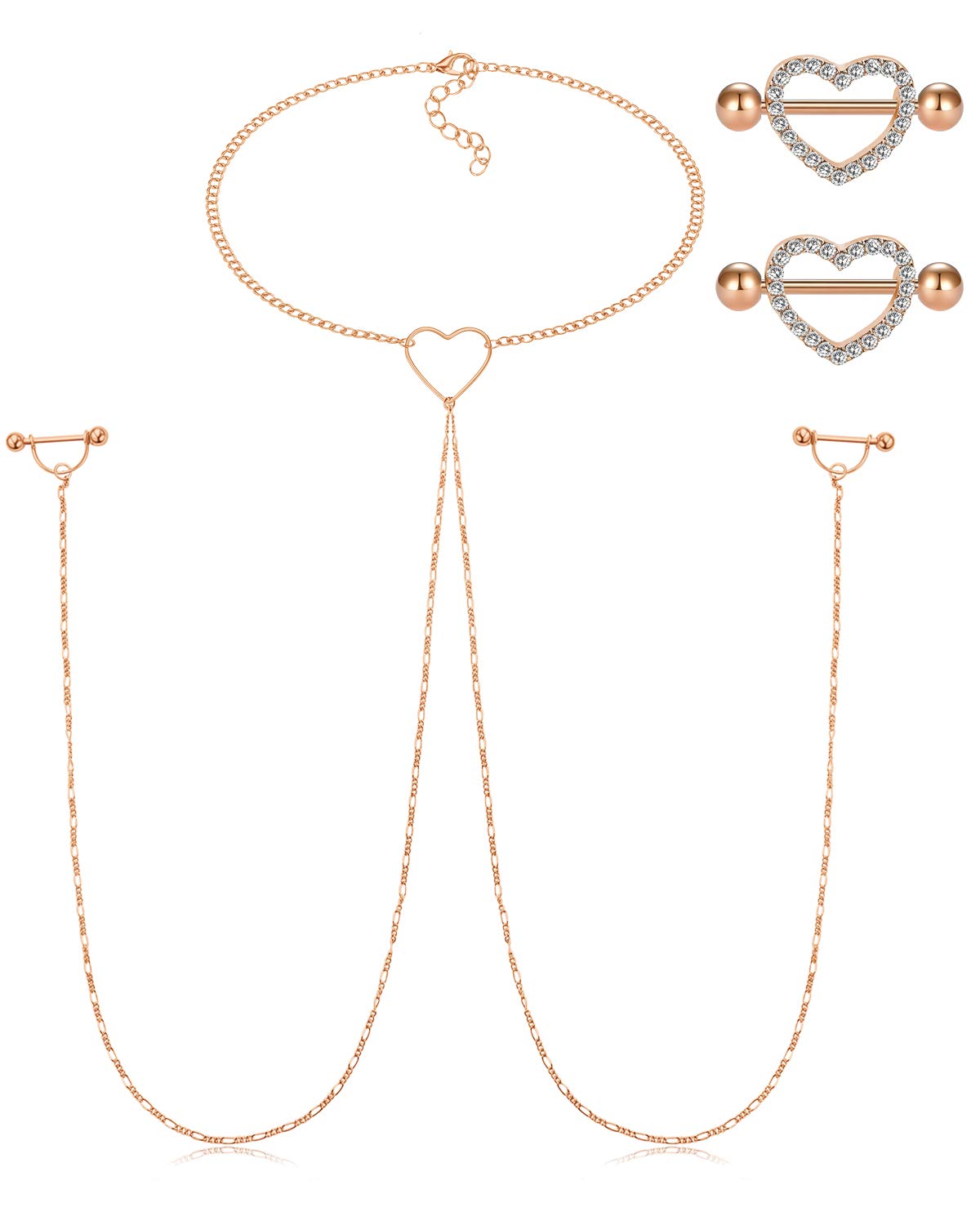 AceFun 14G Nipple Bar with Necklace Stainless Steel Nipplering Piercing with Chocker Necklace Nipple Chain Body Piercing Jewelry Nipple Bar Nipple Barbell for Women