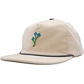 Rather Be Club Blue Flower Corduroy Rope Hat – Beige Vintage Cap with Flower Embroidery – Flex Hook-and-Loop Strap