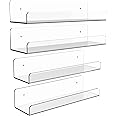 KLGO 4 Pack Clear Acrylic Floating Wall Ledge Shelf for,15" Invisible Wall Mounted Nursery Kids Toy Storage Floating Bookshelf for Kids Room,Modern Funko Pop Display Shelves