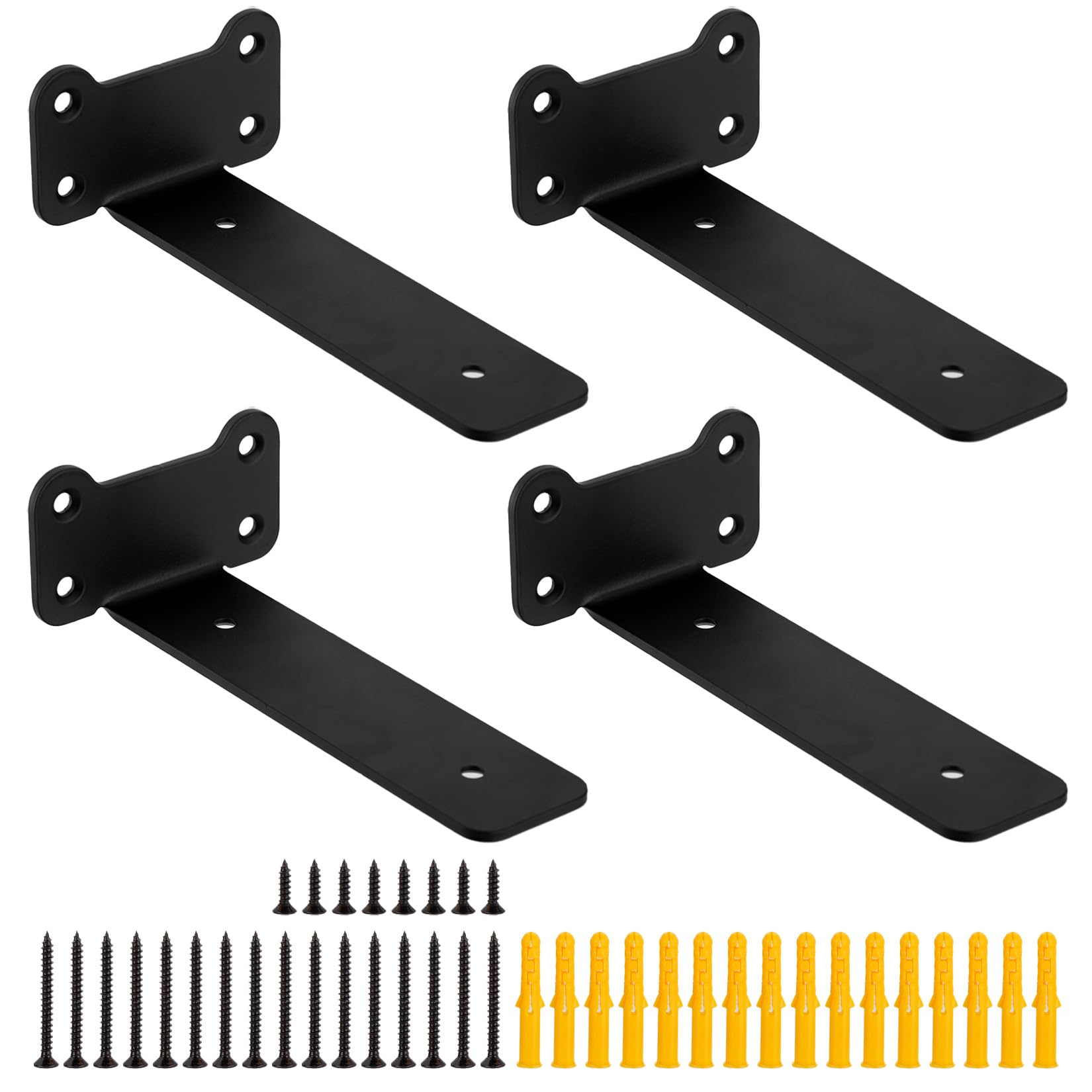 4 Pcs Heavy Duty Floating Shelf Brackets for Shelves L Shaped Support Brackets Wall Mounted, Metal Scaffold Board Shelf L Braces (Black, 6 inch cat Ear Style) — image 1