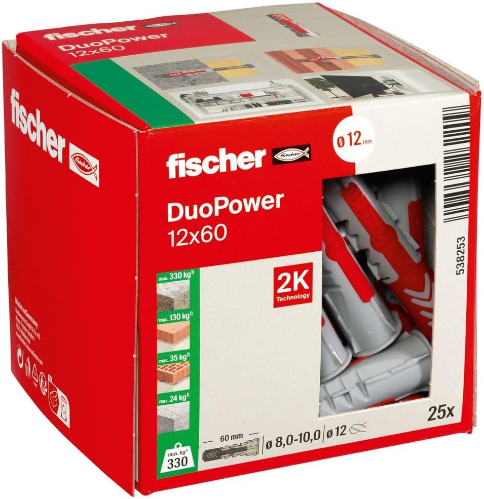 fischer DuoPower 12 x 60 Plug 25 Pieces Powerful Universal Plug