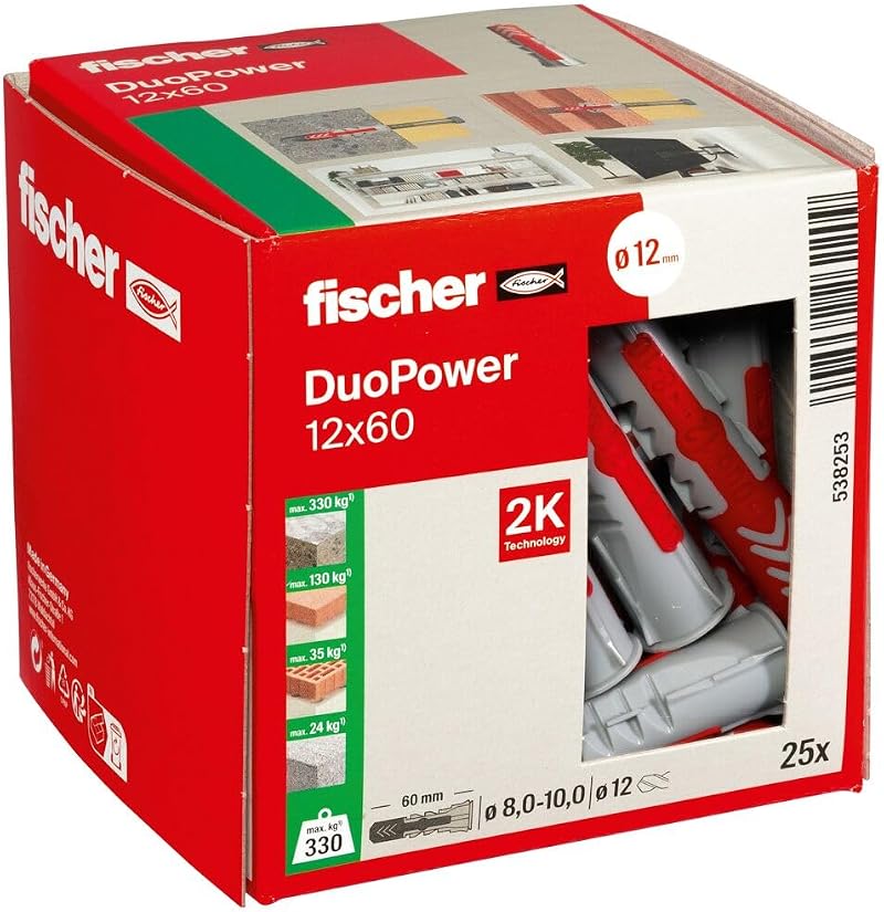 fischer DuoPower 12 x 60 Plug 25 Pieces Powerful Universal Plug