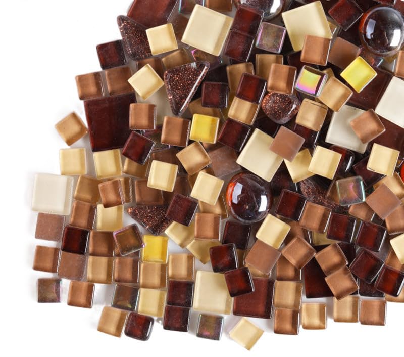 200g Irregular Crystal Mosaic Glass Tiles for Crafts, Mixed Color Small Mosaic Glass Pieces DIY Hobbies Children for Home Decoration (Coffee)