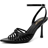 RIBONGZ High Heels for Women Lace Up Summer Sandals Strappy Heels Pointed Open Toe Ankle Strap High Stiletto Sexy Pumps for Wedding Casual Dance Prom Party Comfortable Dressy Shoes