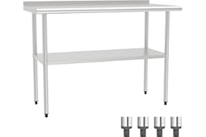 STEELBUS 24 x 48 Inches Stainless Steel Table,NSF Commercial Heavy Duty Kitchen Prep & Work Table,4 Adjustable Legs,Splash Guard,Load Capacity 500 lbs,Suitable For Restaurant,Home,Hotel,Tool Room,Laundry Room