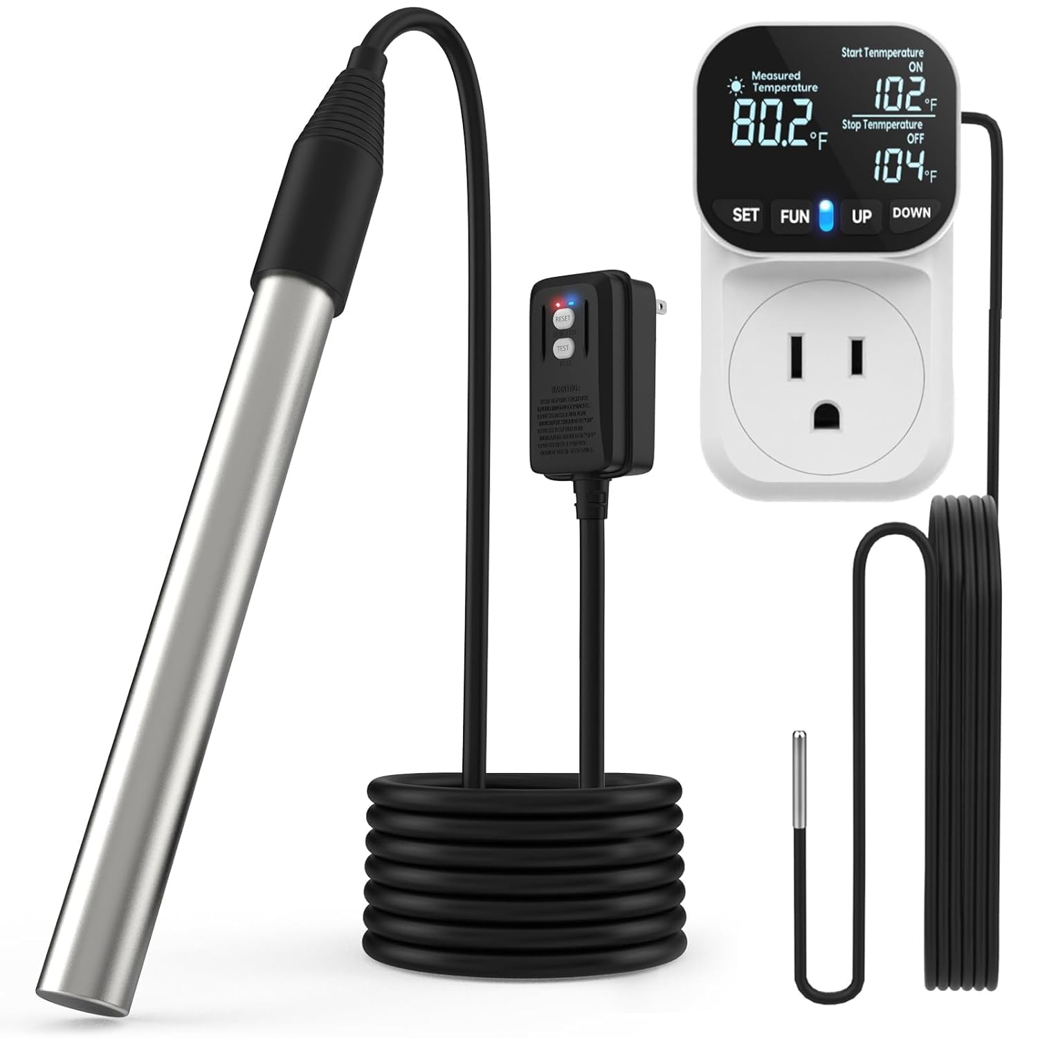 Photo 1 of 1800W Immersion Pool Water Heater, Electric Submersible Hot Tub Water Heaters with LCD Thermostat & GFCI Plug, Fast Heating for Inflatable Swimming Pool, Stock Tank, Bathtub, Bucket, Baptistery (BK)