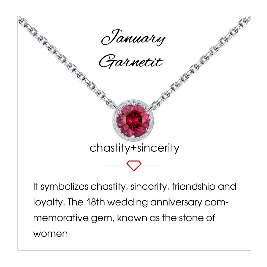 Qings Birthstone Pendant Necklace 925 Sterling Silver Necklace Cubic Zirconia Halo Necklace Braided Edge January Garnet Necklace for Women Girls
