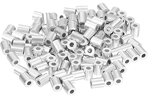 uxcell 120Pcs Aluminum Crimping Loop Sleeve for 1/16" Diameter Wire Rope, Round Aluminum Wire Rope Sleeve for Cable Line End