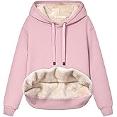 Gnveub Women's Casual Winter Warm Fleece Sherpa Lined Hooded Sweatshirt Thick Pullover Plus with Pockets