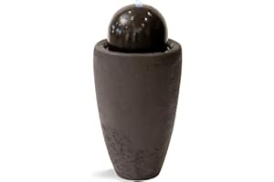 XBrand 25.98" H Black Round Stone Indoor/Outdoor Modern Sphere Water Fountain w/LED Lights – Ball Bubbling Fountain Décor for Garden, Patio, or Tabletop