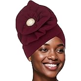 Bohend African Big Flower Rhinestone Turban Cap Muslim Pre Tied Beanie Headwrap Bonnet Stretch Pleated Women Headscarf Hat