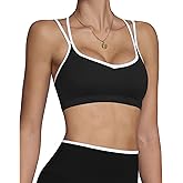 BERLOOK Womens Contrast U Neck High Support Padded Criss Cross Back Workout Sports Bras Crop Tank Top