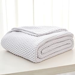 Chunky Cable Knit Throw Blanket Lightweight White