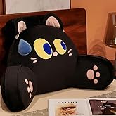 Sexysamba Bed Rest Reading Pillow - Kawaii Soft Lumbar Pillows Rest Cushion with Washable Cover, Bedrest Pillow with Arms for Sitting in Bed, Relaxing, Watching TV, Gaming, Cars - Black Cat,Small
