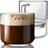 Aquach 18oz Large Clear Glass Coffee Mugs Set of 2 - Serve as General Drinking Glasses for Water, Coffee, Tea, and Juice