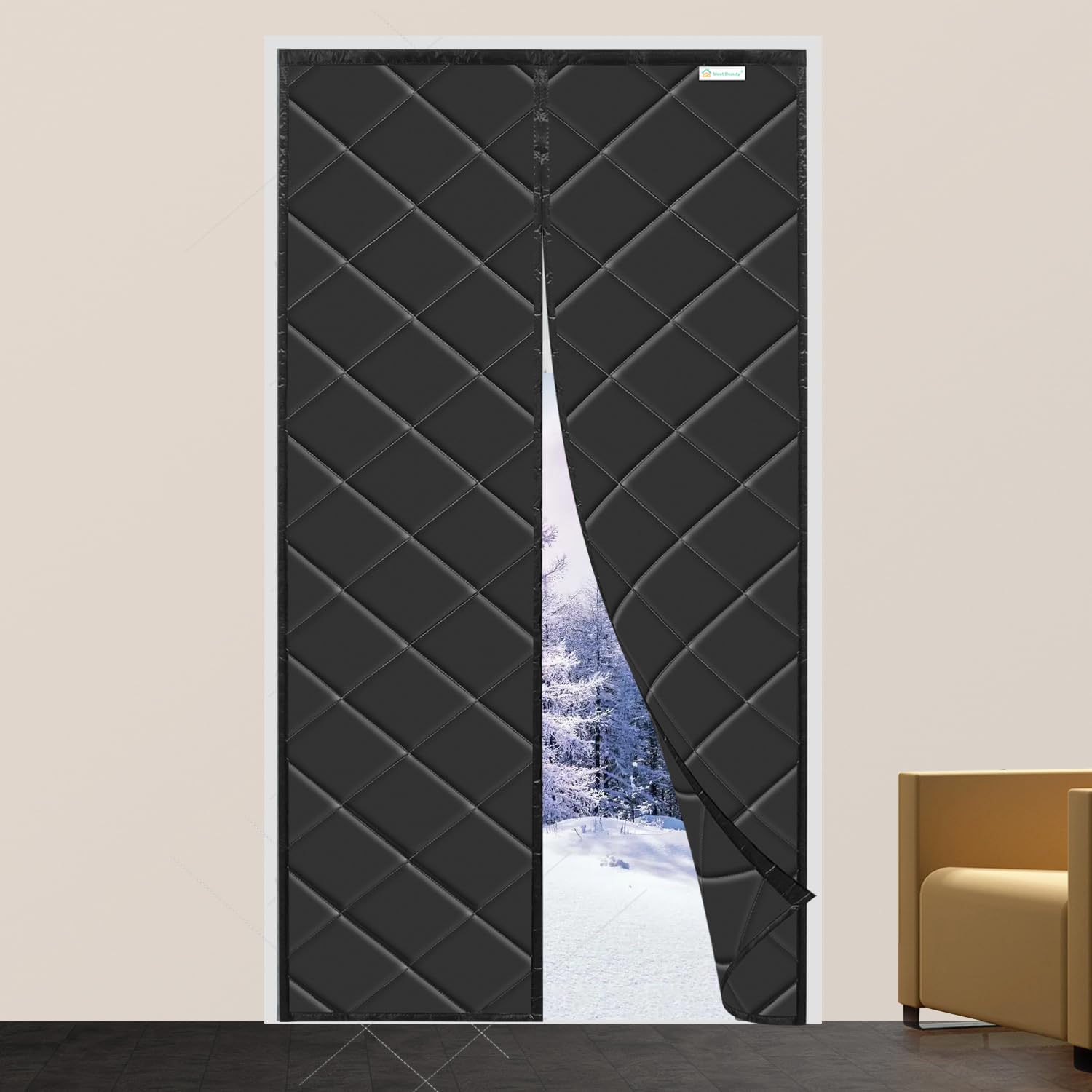 Magnetic Thermal Insulated Door Curtain, Wind, Cold and noise proof, Pet Friendly, Suitable for air-conditioned Rooms, heating, kitchens, and living rooms, 120x220 cm, Black — image 1