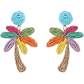 Raffia Palm Tree Dangle Earrings for Women Boho Coconut Tree Statement Dangle Earrings Handwoven Summer Beach Jewelry for Women