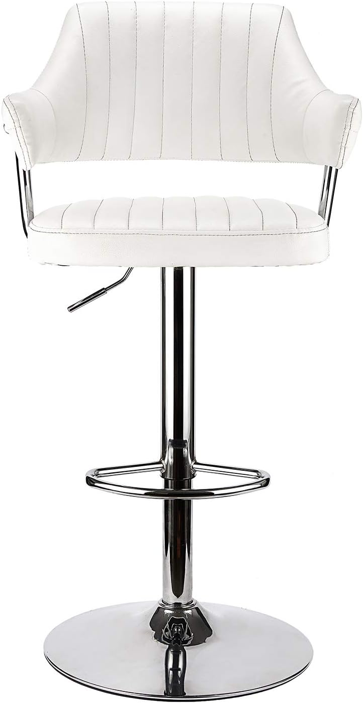 Homezest Modern Square Bar Stool with with Backrest,PU Leather Adjustable Bar Chair, Bar Chairs Breakfast Dining Stools for Kitchen with Arms and Back，white.