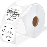 4 Inch Large White Circle Thermal Labels, 300 Labels/Roll,Self-Adhesive Round Inventory Stickers, Multi-Purpose Round Roll Thermal Printing Stickers for Business and Domestic Use