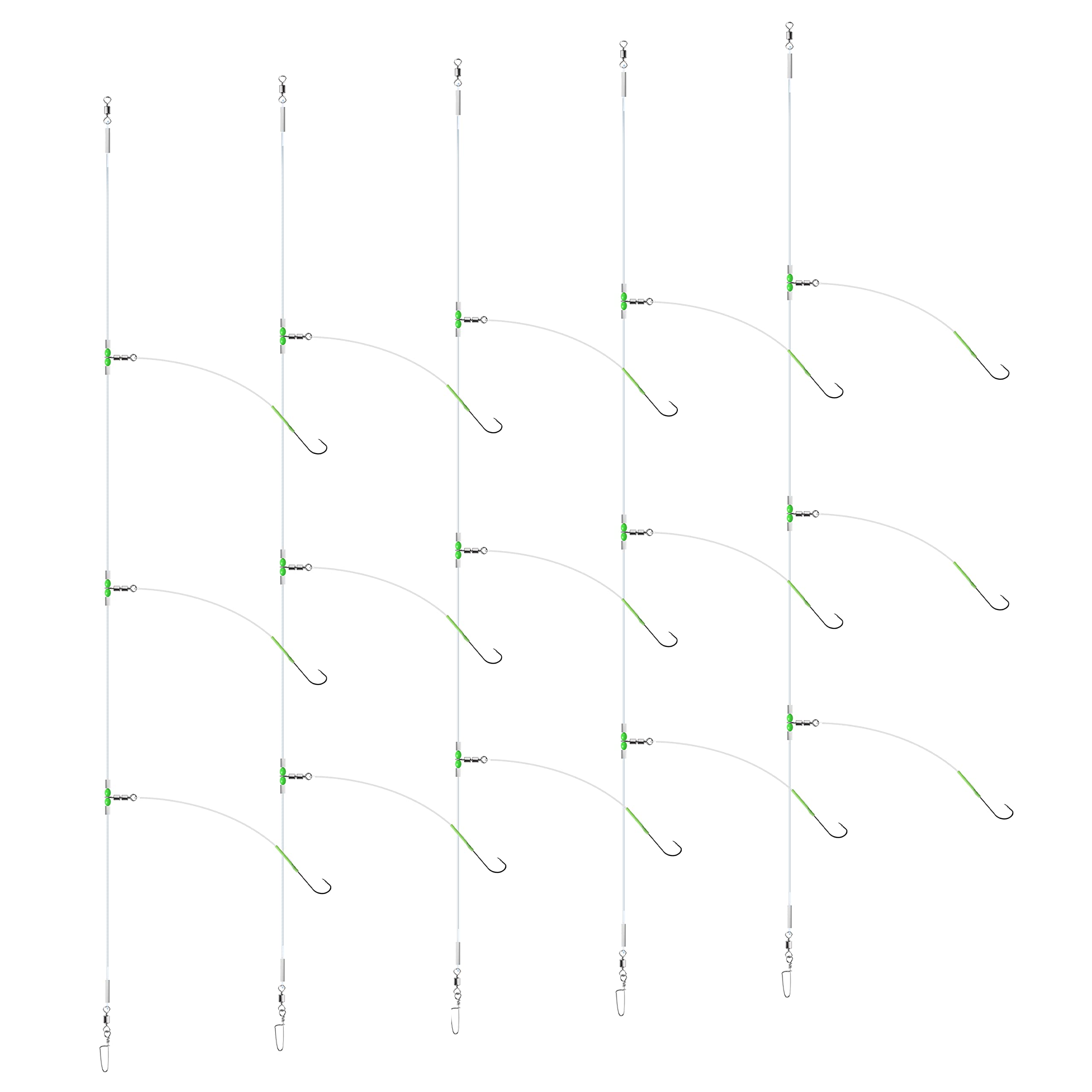 Luroad 5pcs Sea Fishing Rigs, Flapper Rigs Sea Fishing Hook Sizes 1, 2/0 for Beach Casting Shore Fishing Flounder, Whiting, Bass, Plaice (A. 5pcs- 3 hooks- size 2/0-45cm gap)