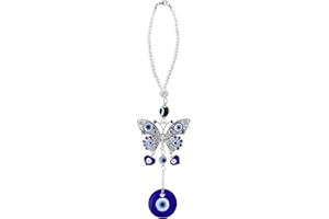 Cobee Evil Eye Butterfly Car Hanging Ornament - Blue Eye Charm for Rear View Mirror, Beaded Decor Pendant, Amulet for Protect