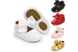 Meckior Infant Baby Girls Soft Sole Bowknot Princess Wedding Dress Mary Jane Flats Prewalker Newborn Light Baby Sneaker Shoes