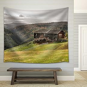Typical Norwegian Farmhouse Shed in Autumn Near Rondane National Park, Norway - Fabric Wall Tapestry Home Decor - 51x60 inches