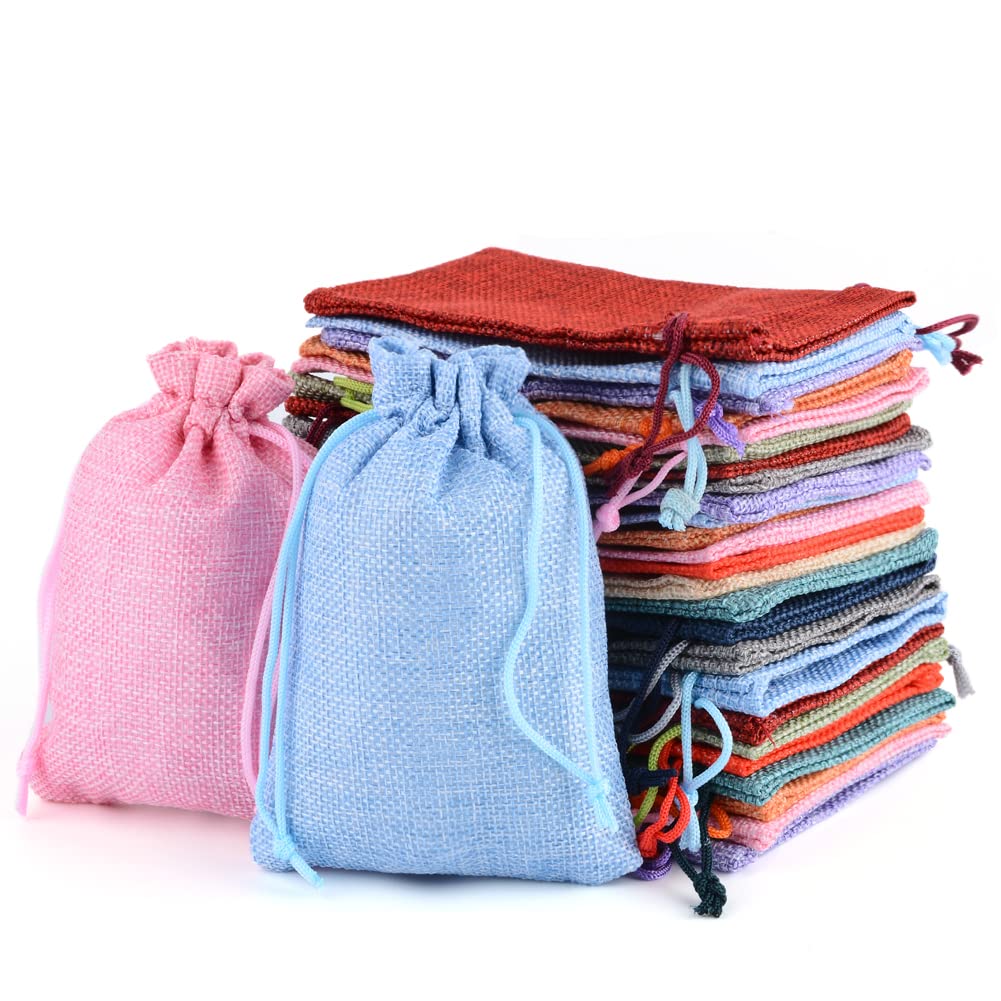 MAOOY Pack of 25 Jute Bags, 10 x 14 cm Jute Bags with Drawstring, Small Linen Bags, Advent Calendar Bags, Gift Bags for Jewellery, Storage, Wedding, Christmas, DIY (Random)