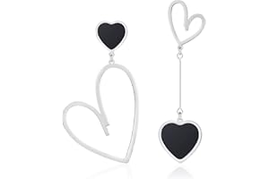 Linawe Titanium Stainless Steel Heart Dangle Earrings for Women Trendy, Gold/Silver/Rose Gold Big Drop Earrings, Hypoallergenic Long Asymmetrical Earrings, Mismatched Love Earrings