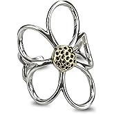 Flower Ring for Women, Unique Hollow Daisy Ring Vintage Jewelry, Silver Plated Adjustable Open Statement Sunflower Ring
